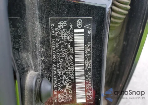 2012 Toyota Prius z USA, uszkodzony, nr VIN JTDKN3DU8C5451032